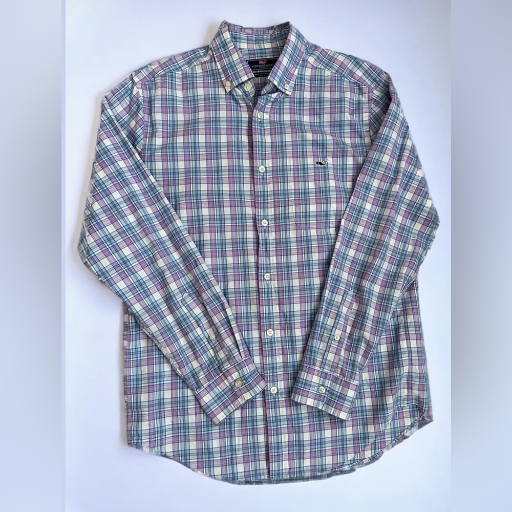 Vineyard Vines Mens Classic Long Sleeve Dress Shirt Violet Blue Small